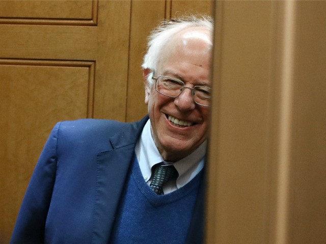 Democratic Presidential candidate Sen. Bernie Sanders (I-VT) rides on a elevator after arr