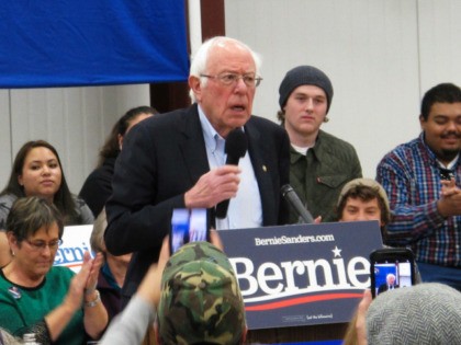 Democratic presidential hopeful Bernie Sanders speaks before about 200 people at a rally a