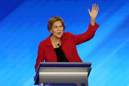 MANCHESTER, NEW HAMPSHIRE - FEBRUARY 07: Democratic presidential candidate Sen. Elizabeth Warren (D-MA) participates in the Democratic presidential primary debate in the Sullivan Arena at St. Anselm College on February 07, 2020 in Manchester, New Hampshire. Seven candidates qualified for the second Democratic presidential primary debate of 2020 which comes …