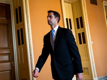 WASHINGTON, DC - JULY 24: Sen. Tom Cotton (R-AR) departs the weekly Senate Republican's policy luncheon, on Capitol Hill, on July 24, 2018 in Washington, DC. (Photo by Al Drago/Getty Images)