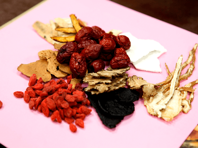 This photo taken on December 25, 2018 shows traditional Chinese herbal medicine at a shop