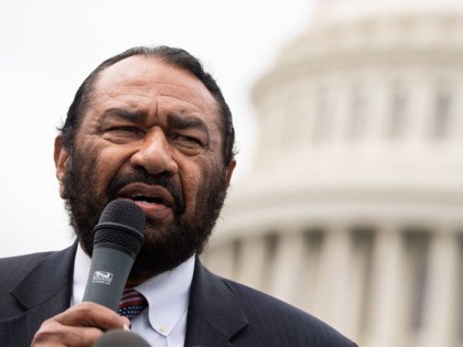 US Representative Al Green, Democrat of Texas, speaks during a press conference after receiving a computer flash drive from activist at the US Capitol in Washington, DC, May 9, 2019. - The drive contains 10 million signatures on a petition urging the US Congress to begin impeachment proceedings against US …
