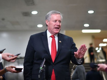 US Representative Mark Meadows, Republican of North Carolina, speaks to the press during a recess in the impeachment trial at the US Capitol on January 24, 2020 in Washington, DC. - Democratic prosecutors were expected to wrap up their case against US President Donald Trump in his impeachment trial Friday, …