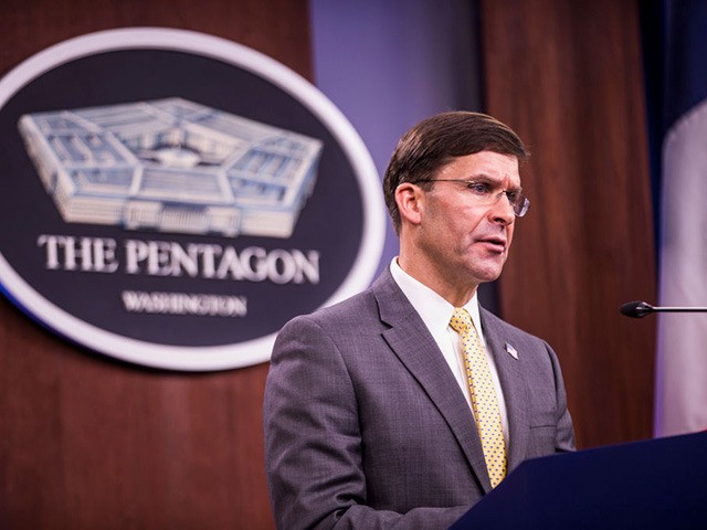 ARLINGTON, VA - JANUARY 27: U.S. Secretary of Defense Mark Esper speaks during a bi-lateral news conference with Defense Minister Florence Parly at the Pentagon on January 27, 2020 in Arlington, Virginia. (Photo by Zach Gibson/Getty Images)