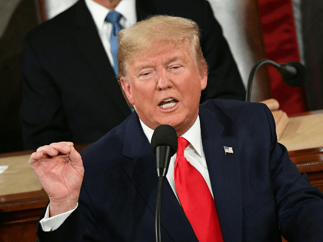 US President Donald Trump delivers his State of the Union address at the US Capitol in Was