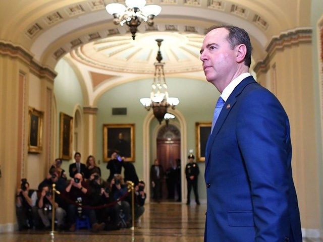 House Impeachment Managers Adam Schiff walks to the Senate chamber before the Senate impeachment vote on Capitol Hill in Washington, DC on February 5, 2020. (Photo by MANDEL NGAN / AFP) (Photo by MANDEL NGAN/AFP via Getty Images)