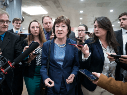 Senator Susan Collins (R-ME) walks to the Senate subway following a vote in the Senate impeachment trial that acquitted President Donald Trump of all charges on February 5, 2020 in Washington, DC. After the House impeached Trump last year, the Senate voted today to acquit the President on two articles …