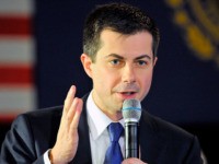 US Presidential Candidate and former South Bend, Indiana mayor Pete Buttigieg speaks and answers questions to veterans and members of the public at a town hall event at the American Legion Post 98 in Merrimack, New Hampshire on February 6, 2020. (Photo by Joseph Prezioso / AFP) (Photo by JOSEPH …