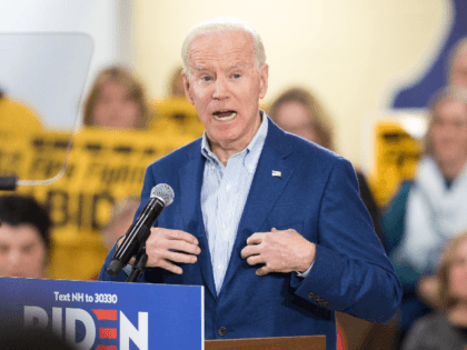Democratic presidential candidate former Vice President Joe Biden speaks during a campaign event on February 10, 2020 in Manchester, New Hampshire. New Hampshire holds its first in the nation primary tomorrow. (Photo by Scott Eisen/Getty Images)