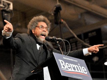 US philosopher and activist Cornel West addresses a rally for Democratic presidential hopeful Senator Bernie Sanders (not pictured) at the University of New Hampshire in Durham, New Hampshire on February 10, 2020. (Photo by Joseph Prezioso / AFP) (Photo by JOSEPH PREZIOSO/AFP via Getty Images)