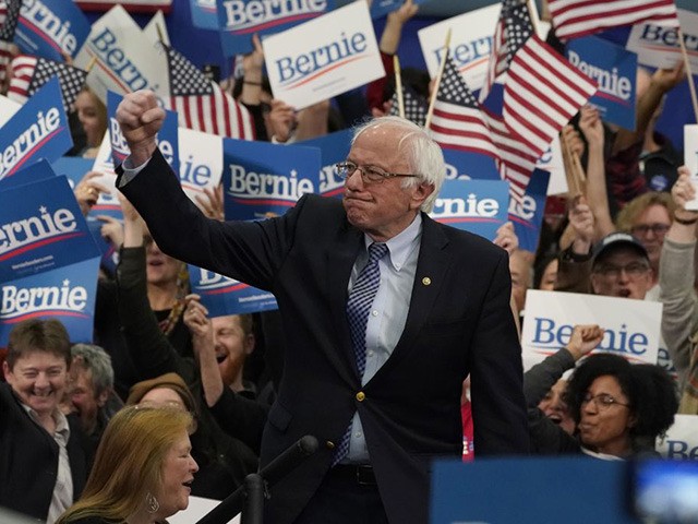 Democratic presidential hopeful Vermont Senator Bernie Sanders arrives to speak at a Prima