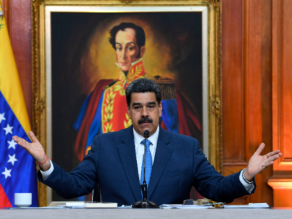 Venezuela's President Nicolas Maduro gestures during a press conference with members of the foreign media at Miraflores palace in Caracas, on February 14, 2020. (Photo by YURI CORTEZ / AFP) (Photo by YURI CORTEZ/AFP via Getty Images)