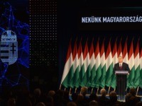 Hungarian Prime Minister and Chairman of the governing FIDESZ party Viktor Orban delivers his annual state of the nation speech in front of his party members and sympathizers at Varkert Bazar cultural center in Budapest on February 16, 2020. (Photo by Attila KISBENEDEK / AFP) (Photo by ATTILA KISBENEDEK/AFP via …