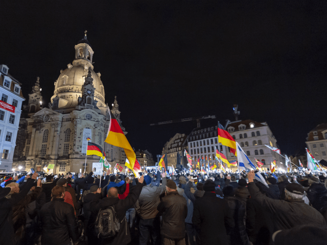 DRESDEN, GERMANY - FEBRUARY 17: Supporters of the anti-Muslim Pegida movement join the 200