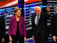 (L-R) Democratic presidential hopefuls Former New York Mayor Mike Bloomberg, Massachusetts Senator Elizabeth Warren, Vermont Senator Bernie Sanders, Former Vice President Joe Biden, Former mayor of South Bend, Indiana, Pete Buttigieg and Indiana Senator Amy Klobuchar arrive on stage for the ninth Democratic primary debate of the 2020 presidential campaign …