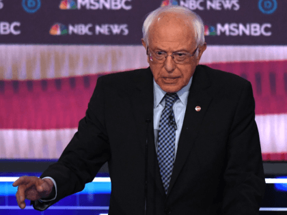 Democratic presidential hopeful Vermont Senator Bernie Sanders speaks during the ninth Dem