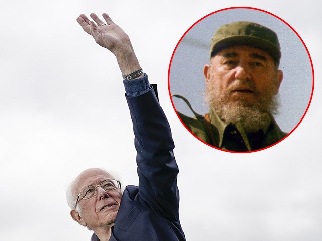 (INSET: Fidel Castro) AUSTIN, TX - FEBRUARY 23: Democratic presidential candidate Sen. Bernie Sanders (I-VT) waves as he arrives onstage for a campaign rally at Vic Mathias Shores Park on February 23, 2020 in Austin, Texas. With early voting underway in Texas, Sanders is holding four rallies in the delegate-rich …