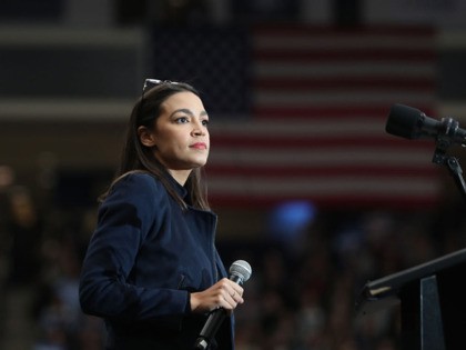 DURHAM, NEW HAMPSHIRE - FEBRUARY 10: Rep. Alexandria Ocasio-Cortez, (D-N.Y) speaks before introducing Democratic presidential candidate Sen. Bernie Sanders (I-VT) to the stage during his campaign event at the Whittemore Center Arena on February 10, 2020 in Durham, New Hampshire. The state's Democratic primary is tomorrow. (Photo by Joe Raedle/Getty …