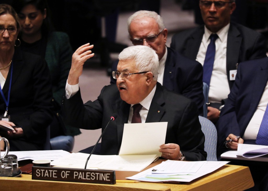 NEW YORK, NEW YORK - FEBRUARY 11: Palestinian President Mahmoud Abbas speaks at the United Nations (UN) Security Council on February 11, 2020 in New York City. Abbas used the world body to denounce the US peace plan between Israel and Palestine. Donald Trump's proposal for Israeli-Palestinian peace, which was released on January 28, has been met with universal Palestinian opposition. (Photo by Spencer Platt/Getty Images)