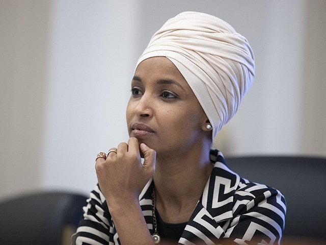 WASHINGTON, DC - FEBRUARY 12: Rep. Ilhan Omar (D-MN) attends the Pathway To Peace Policy panel on February 12, 2020 at the U.S. Capitol in Washington, DC. The "Pathway to Peace" initiative, launched by Rep. Omar, would stress a multilateral and diplomatic approach over military action. (Photo by Tasos Katopodis/Getty …