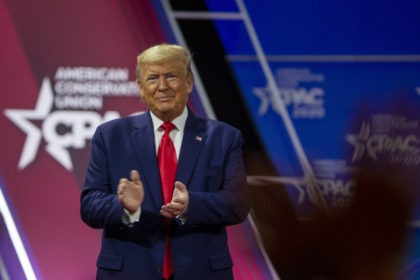 NATIONAL HARBOR, MARYLAND - FEBRUARY 29: US President Donald Trump acknowledges the crowd