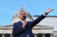 LONDON, ENGLAND - OCTOBER 18: Sadiq Khan, Mayor of London speaks to the spectators during the Olympics & Paralympics Team GB - Rio 2016 Victory Parade at Trafalgar Square on October 18, 2016 in London, England. (Photo by Dan Mullan/Getty Images)