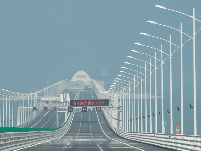 TOPSHOT - A view of an artificial island along the Hong Kong-Zhuhai-Macau Bridge in Zhuhai