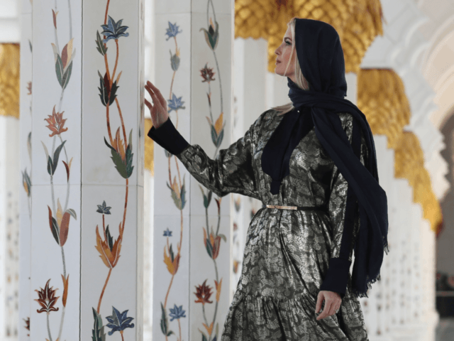 Ivanka Trump, the daughter and senior adviser to U.S. President Donald Trump visits the Sheikh Zayed Grand Mosque in Abu Dhabi, United Arab Emirates, Saturday, Feb. 15, 2020. Ivanka Trump will deliver keynote address at Global Women's Forum in Dubai tomorrow. (AP Photo/Kamran Jebreili)