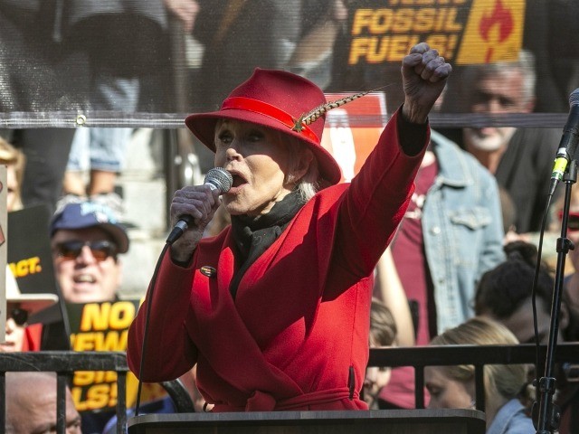 Jane Fonda leads a Fire Drill Fridays rally, calling for action to address climate change at Los Angeles City Hall Friday, Feb. 7, 2020. A half-century after throwing her attention-getting celebrity status into Vietnam War protests, Fonda is now doing the same in a U.S. climate movement where the average …