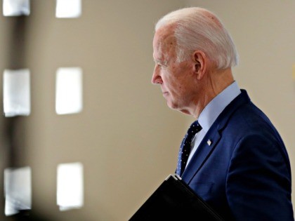 Democratic presidential candidate former Vice President Joe Biden leaves after speaking at