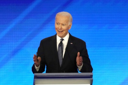 MANCHESTER, NEW HAMPSHIRE - FEBRUARY 07: Democratic presidential candidate former Vice Pre