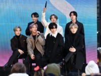 NEW YORK, NEW YORK - FEBRUARY 21: (L-R) Jimin, Jungkook, RM, J-Hope, V, Jin, and SUGA of the K-pop boy band BTS visit the "Today" Show at Rockefeller Plaza on February 21, 2020 in New York City. (Photo by Dia Dipasupil/Getty Images)