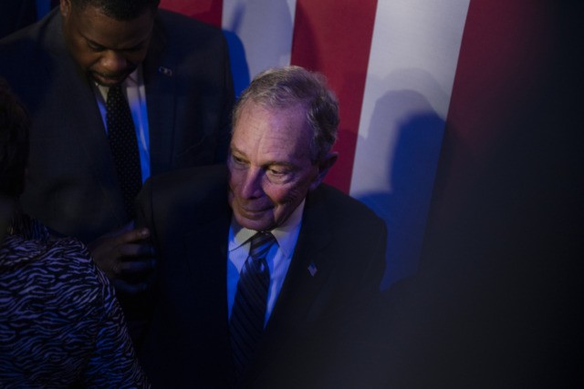 HOUSTON, TX - FEBRUARY 13: Democratic presidential candidate Mike Bloomberg steps off the