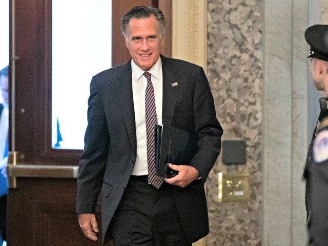Sen. Mitt Romney, R-Utah, arrives on Capitol Hill, Monday, Feb. 3, 2020 in Washington. (AP Photo/Alex Brandon)