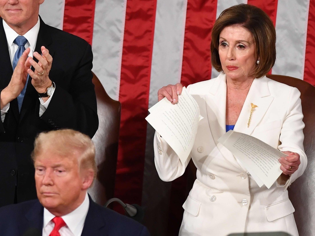 Image result for pelosi rips state of the union apart"