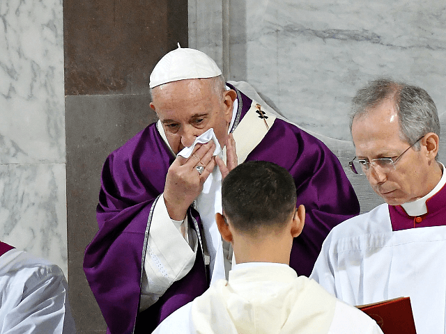 Pope Francis wipes his nose during the Ash Wednesday mass …