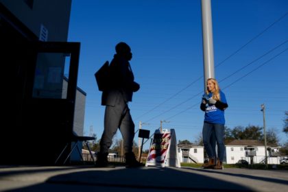 A voter exits a polling station located at Mary Ford Elementary School during the primary election in North Charleston, South Carolina, on February 29, 2020. (Photo by Joshua Lott / AFP) (Photo by JOSHUA LOTT/AFP via Getty Images)