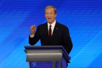 MANCHESTER, NEW HAMPSHIRE - FEBRUARY 07: Democratic presidential candidate Tom Steyer participates in the Democratic presidential primary debate in the Sullivan Arena at St. Anselm College on February 07, 2020 in Manchester, New Hampshire. Seven candidates qualified for the second Democratic presidential primary debate of 2020 which comes just days …