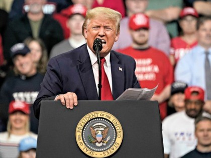 MANCHESTER, NH - FEBRUARY 10: U.S. President Donald Trump speaks at a rally at Southern Ne