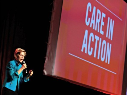 Democratic presidential candidate Sen. Elizabeth Warren, D-Mass., speaks at a "Care I