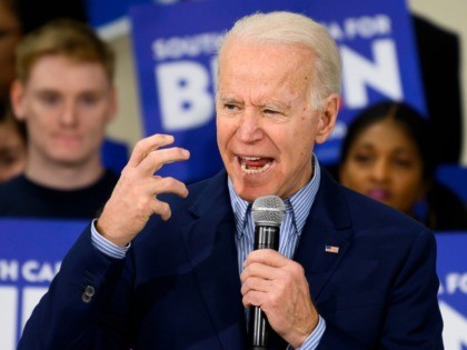 Democratic presidential candidate Joe Biden speaks at a town hall meeting in Sumter, South Carolina, on February 28, 2020. (Photo by JIM WATSON / AFP) (Photo by JIM WATSON/AFP via Getty Images)
