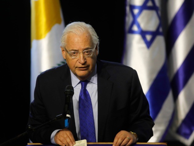 US Ambassador to Israel David Friedman delivers a speech during the 5th Israel-Greece-Cypr