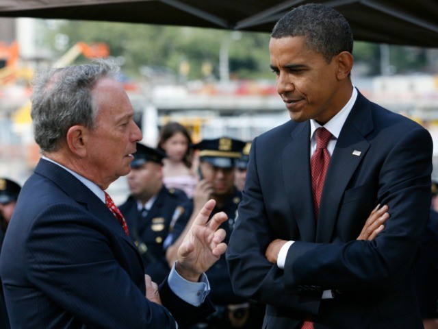 New York Mayor Michael Bloomberg, left and Democratic presidential candidate, Sen. Barack