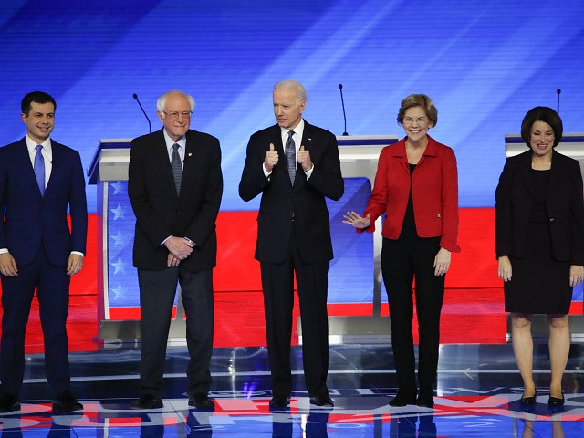 From left, Democratic presidential candidates former South Bend Mayor Pete Buttigieg, Sen.