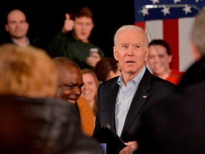 US Presidential Candidate and former Vice President Joe Biden speaks at a rally at the Rex Theatre in Manchester, New Hampshire on February 8, 2020. (Photo by Joseph Prezioso / AFP) (Photo by JOSEPH PREZIOSO/AFP via Getty Images)