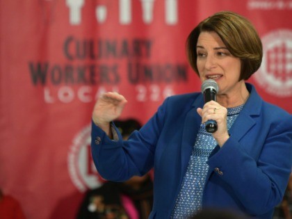 LAS VEGAS, NV - FEBRUARY 18: Amy Klobuchar at the Culinary Union intimate event with guest room attendants, and Senators Amy Klobuchar and Elizabeth Warren discussing working women's fight for One Job Should Be Enough at the Culinary Union's Big Hall in Las Vegas, Nevada on February 18, 2020. Credit: …