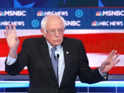 LAS VEGAS, NEVADA - FEBRUARY 19: Democratic presidential candidate Sen. Bernie Sanders (I-VT) gestures during the Democratic presidential primary debate at Paris Las Vegas on February 19, 2020 in Las Vegas, Nevada. Six candidates qualified for the third Democratic presidential primary debate of 2020, which comes just days before the …