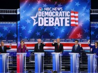 Democrat Debate LAS VEGAS, NEVADA - FEBRUARY 19: Democratic presidential candidates (L-R) former New York City Mayor Mike Bloomberg, Sen. Elizabeth Warren (D-MA), Sen. Bernie Sanders (I-VT), former Vice President Joe Biden, former South Bend, Indiana Mayor Pete Buttigieg, and Sen. Amy Klobuchar (D-MN) participate in the Democratic presidential primary …