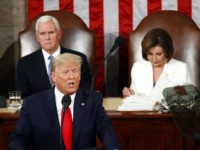 President Donald Trump delivers his State of the Union address to a joint session of Congress on Capitol Hill in Washington, Tuesday, Feb. 4, 2020, as Vice President Mike Pence and House Speaker Nancy Pelosi, D-Calif., watch. (AP Photo/Patrick Semansky)
