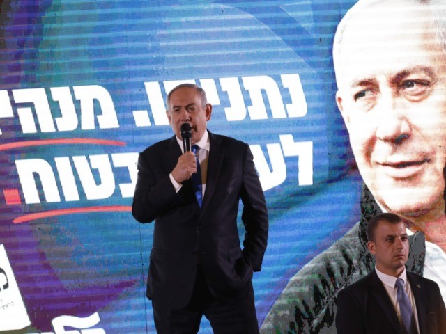 Israeli Prime Minister Benjamin Netanyahu addresses supporters during a Likud party campai